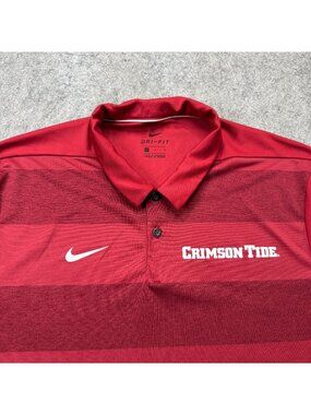 Alabama Crimson Tide Nike Polo Shirt Men L Red Striped Performance DRI-FIT